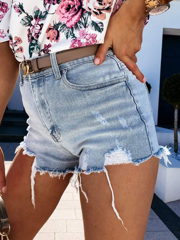 WOMEN DENIM SHORTS LIGHT SKY BLUE CASUAL SUMMER STRAIGHT COWBOY SHORTS