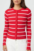 STRIPED RIBBED BUTTON CARDIGAN