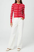 STRIPED RIBBED BUTTON CARDIGAN