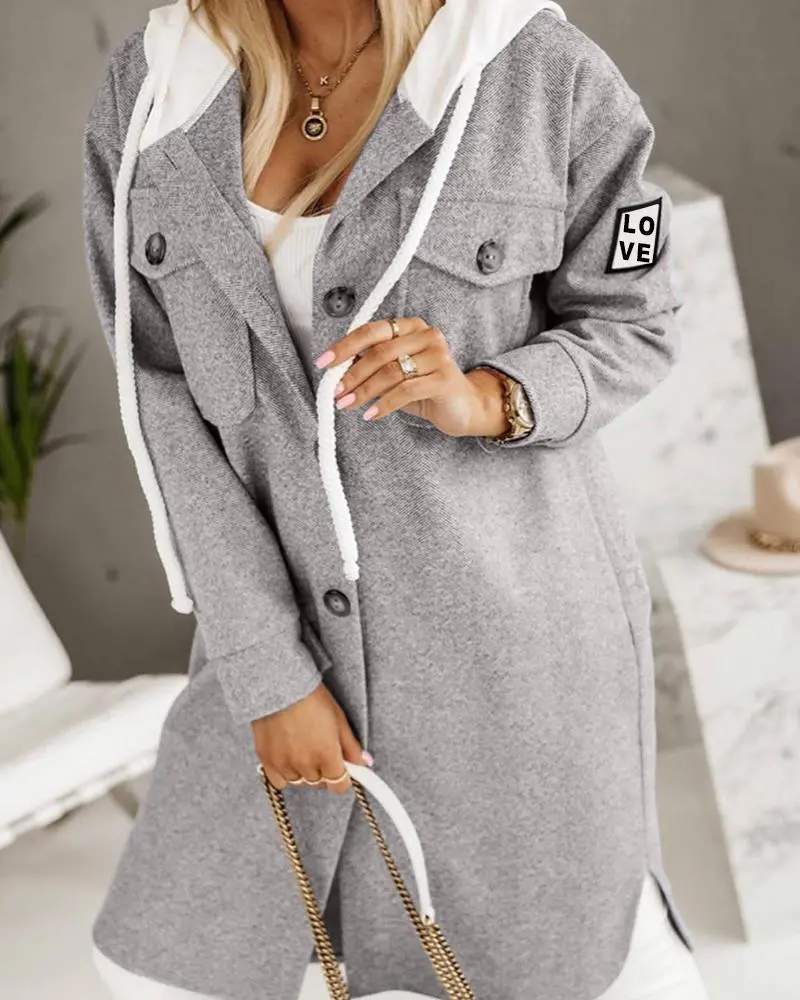 BUTTONED POCKET DESIGN LONGLINE HOODED COAT