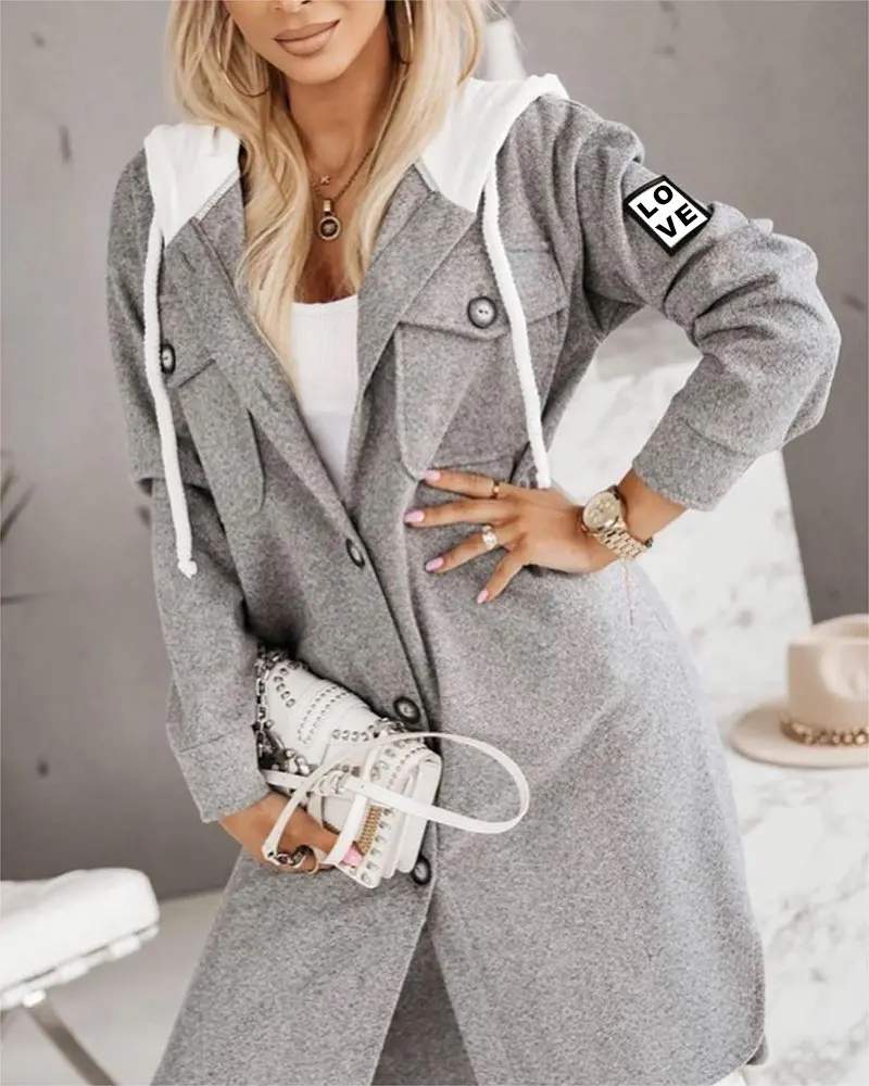 BUTTONED POCKET DESIGN LONGLINE HOODED COAT