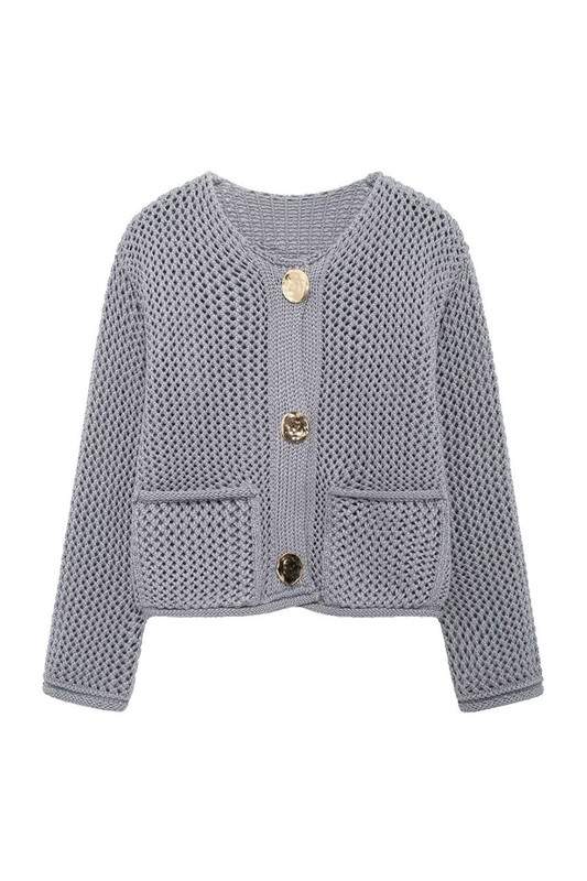 CHUNKY KNIT CARDIGAN WITH STATEMENT BUTTONS