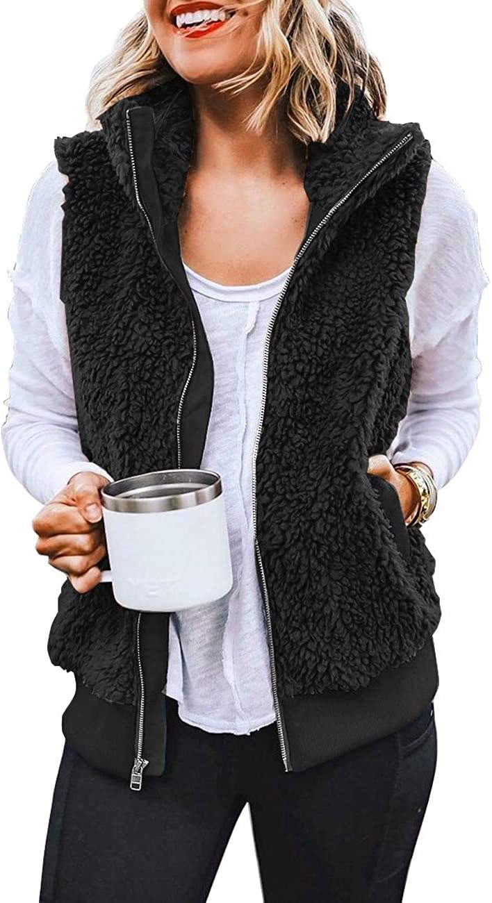 ZIPPER POCKET WARM FURRY VEST COAT FOR WOMEN