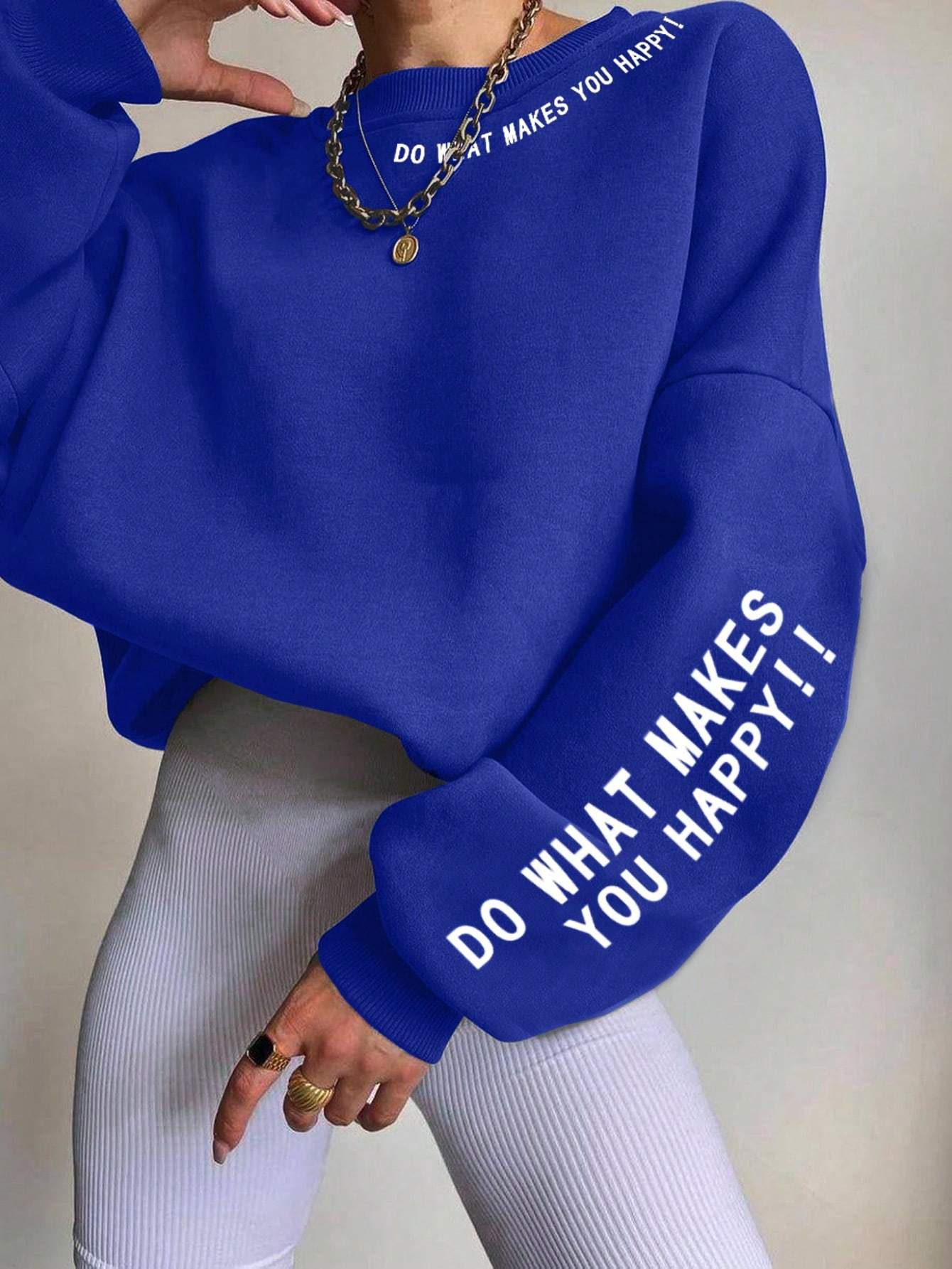 WOMEN S OVERSIZED FLEECE SWEATSHIRT WITH SLOGAN PRINT