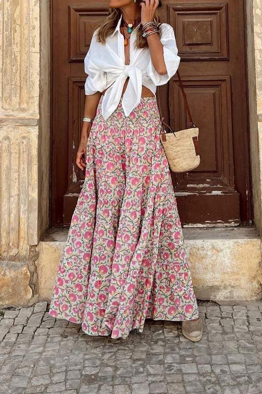 FLORAL A LINE LONG SKIRT