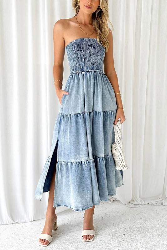 TUBE DENIM MAXI DRESS