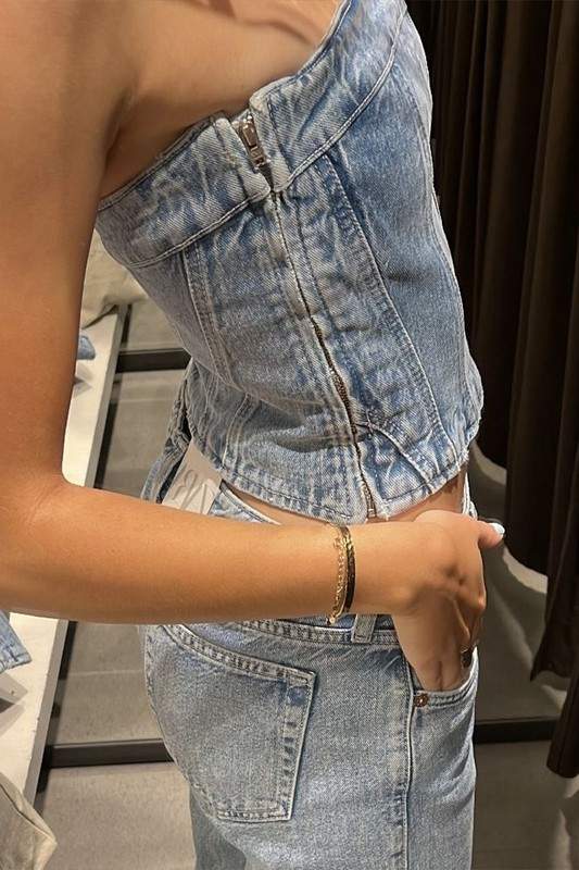 DENIM BUSTIER TUBE TOP