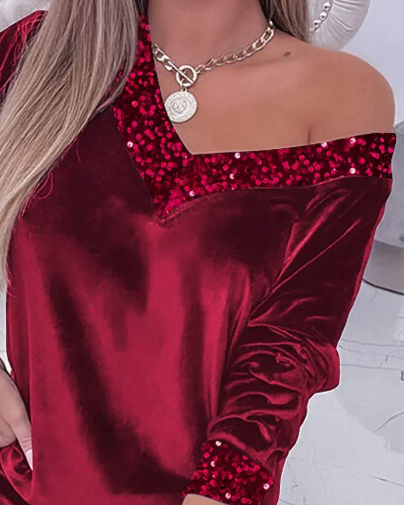 CONTRAST SEQUIN VELVET TOP PANTS SET