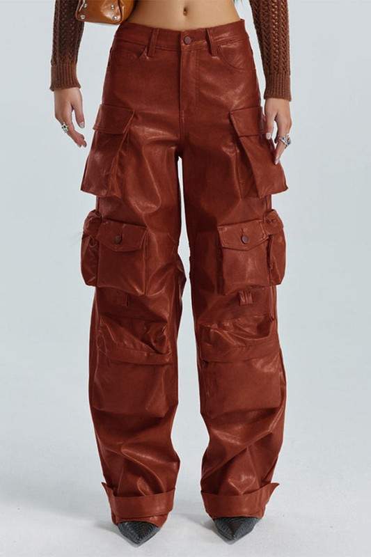 FAUX LEATHER CARGO PANTS