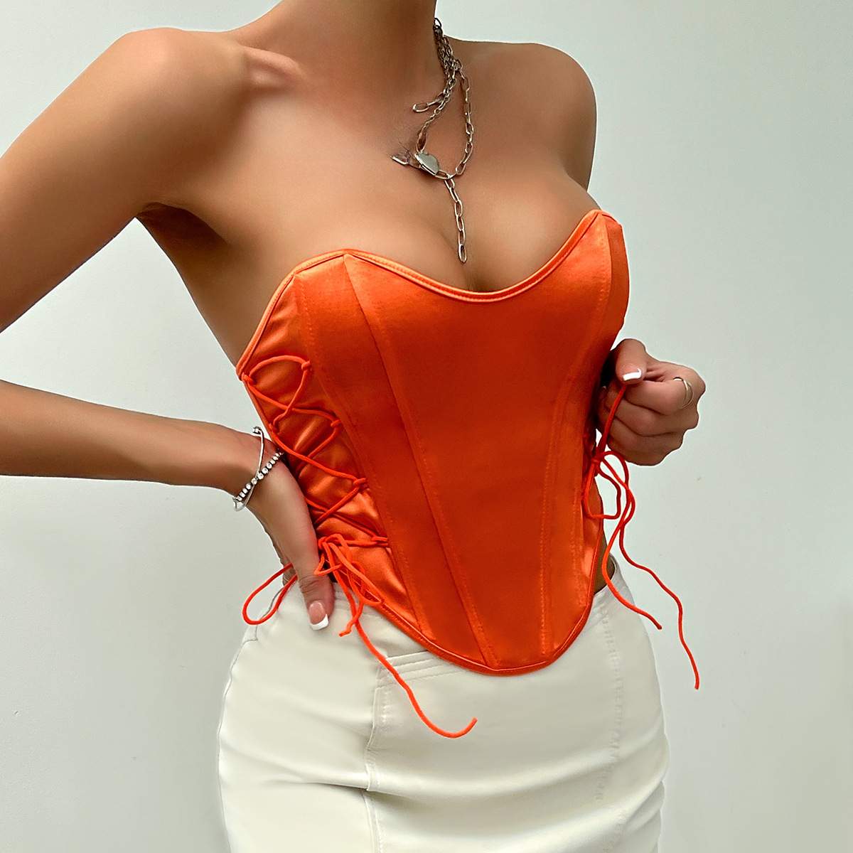  SEXY SPICE GIRL LACE UP  CHEST WRAP STREET BACKLESS FISHBONE WAIST 