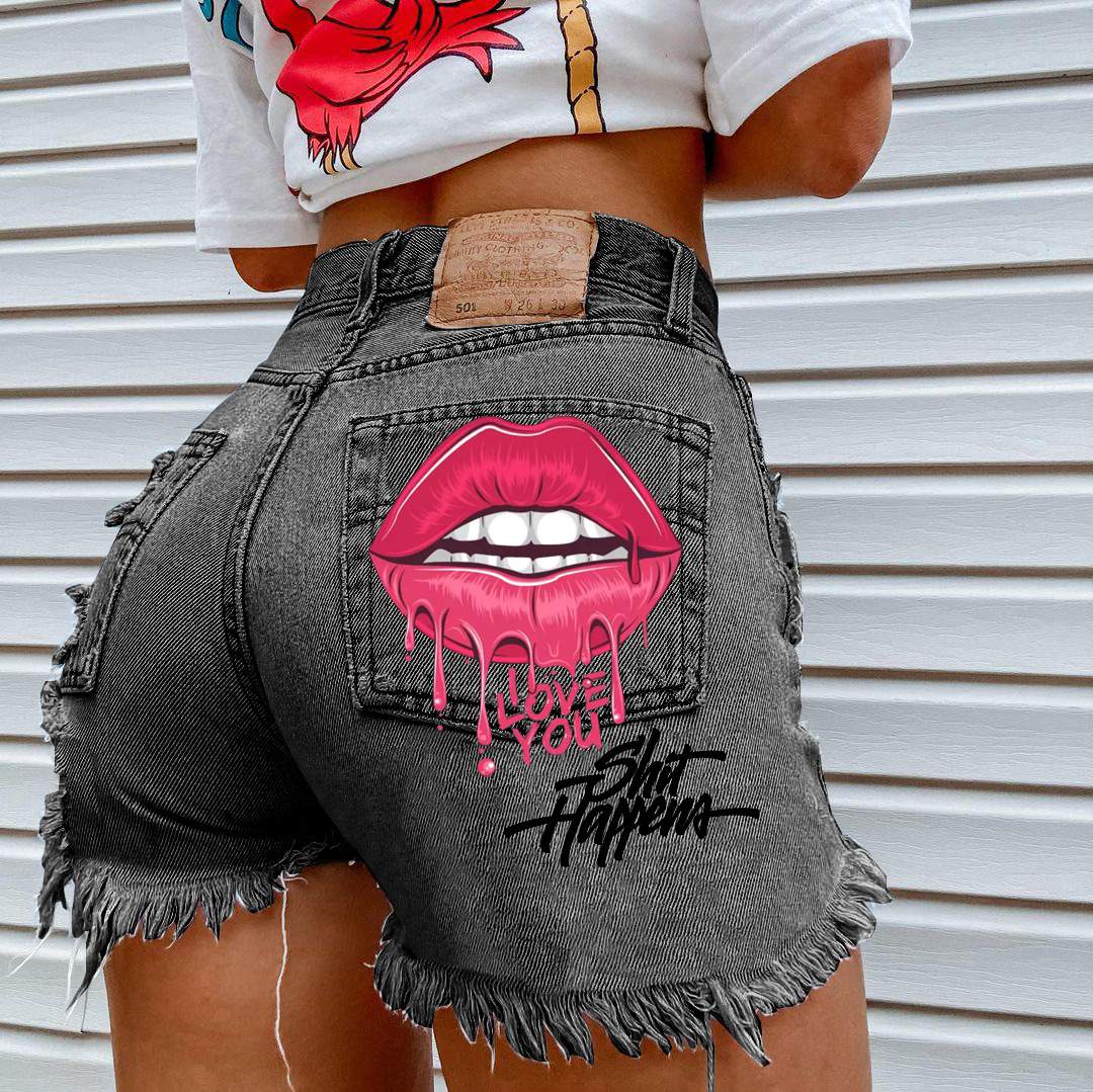 FASHION TRENDY CHIC HIGH WAISTED MULTI STYLE PRINTED DENIM CASUAL TASSEL WASHED SHORTS SUMMER OUTFIT STREET WEAR