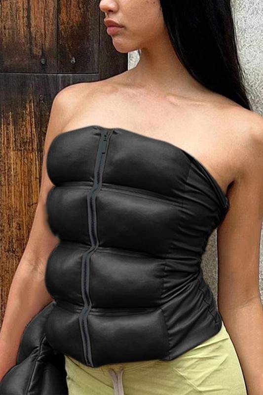 FAUX LEATHER PUFF TUBE TOP