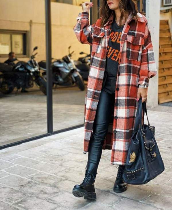 PLAID CASUAL LONG SHACKET