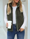 ZIPPER POCKET WARM FURRY VEST COAT FOR WOMEN