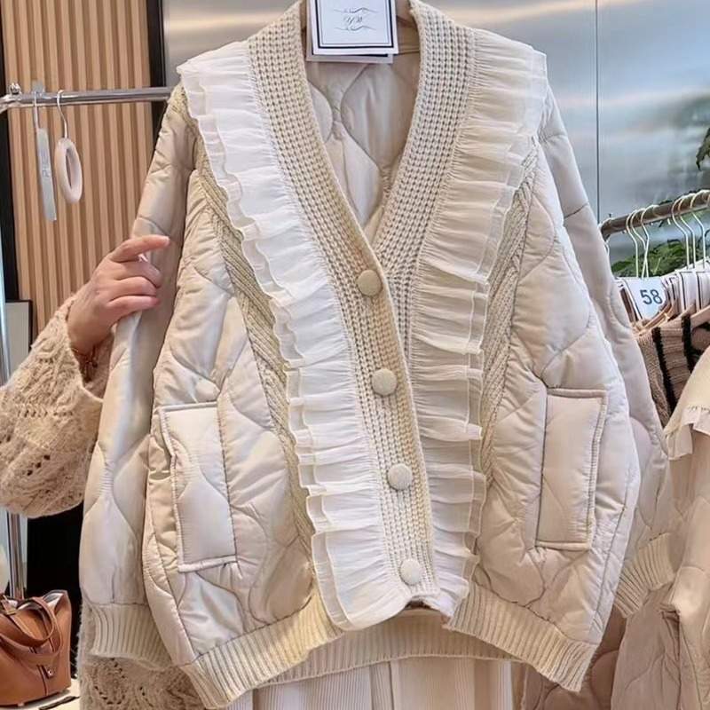 PADDED JACKET LOOSE STITCHING THICK KNITTED SWEATER CARDIGAN