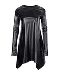 LONG SLEEVE THUMB HOLE PU LEATHER SMOCK DRESS