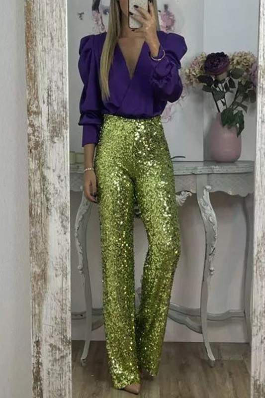 SHIMMERING HIGH WAISTED SEQUIN PANTS