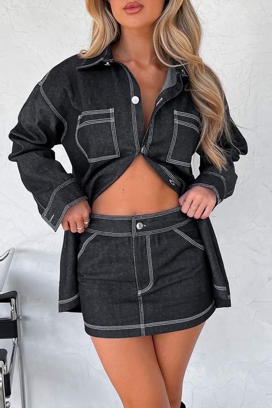 DENIM JACKET AND MINI SKIRT SET