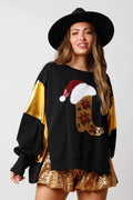 WOMEN S CHRISTMAS SEQUIN LONG SLEEVE SPLICING SLEEVE CASUAL SWEAT WOMEN