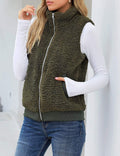 ZIPPER POCKET WARM FURRY VEST COAT FOR WOMEN