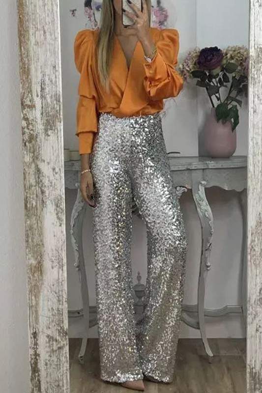 SHIMMERING HIGH WAISTED SEQUIN PANTS