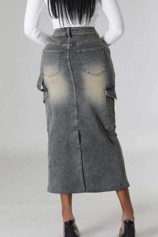 HIGH WAISTED DENIM MIDI SKIRT