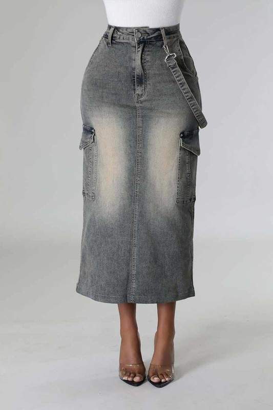 HIGH WAISTED DENIM MIDI SKIRT