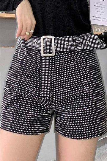 RHINESTONES BELTED SHORTS