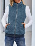 ZIPPER POCKET WARM FURRY VEST COAT FOR WOMEN