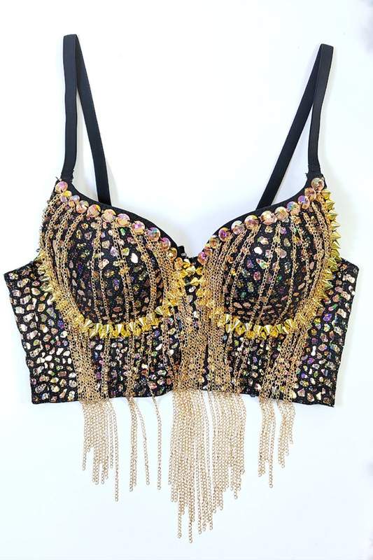 RHINESTONES FRINGES BUSTIER TOP