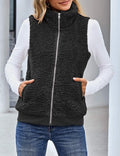 ZIPPER POCKET WARM FURRY VEST COAT FOR WOMEN