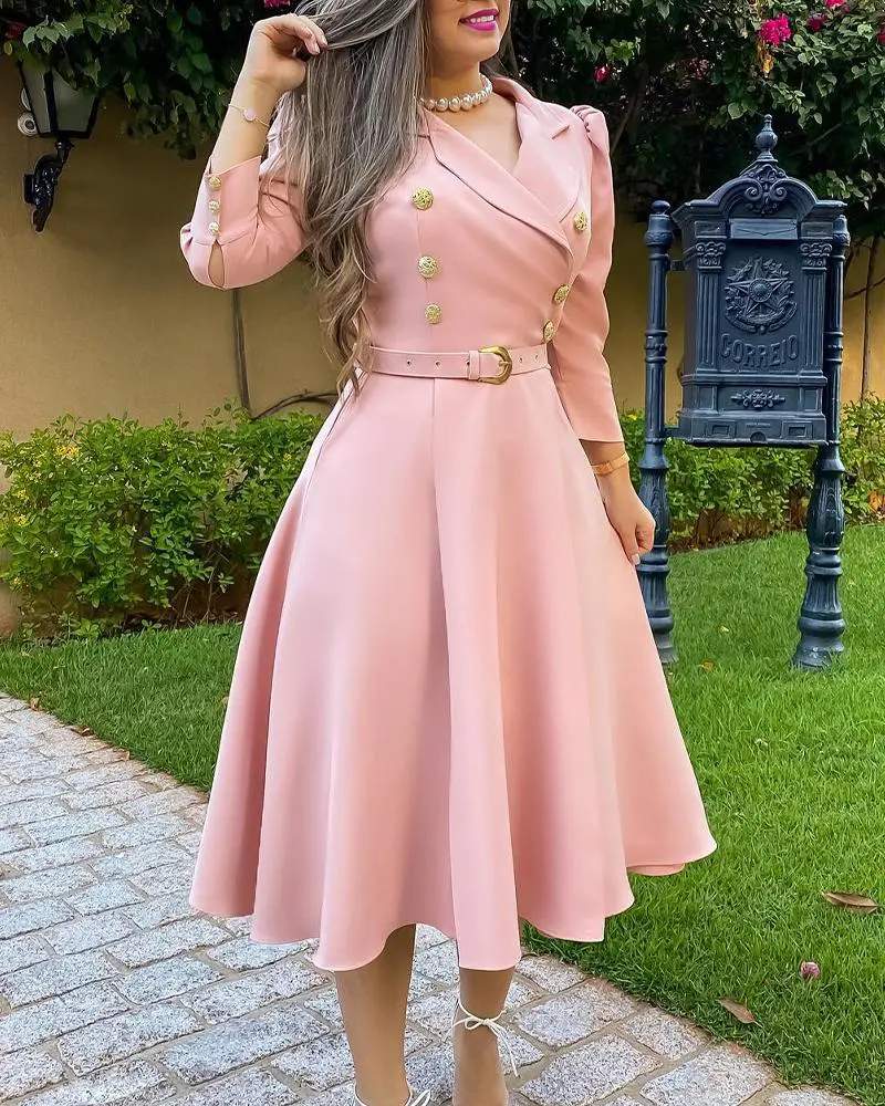 PUFF SLEEVE DOUBLE BREASTED BELTED BLAZER DRESS