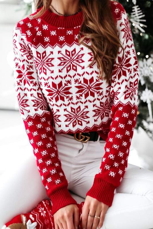 MERRY CHRISTMAS SNOW FLAKE LONG SLEEVE SWEATER