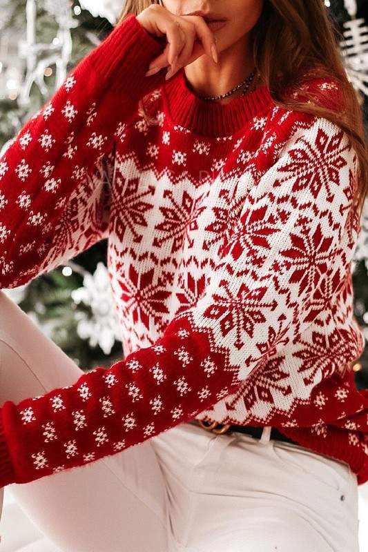 MERRY CHRISTMAS SNOW FLAKE LONG SLEEVE SWEATER