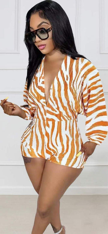 SEXY DEEP V NECK STRIPED LONG SLEEVE ROMPERS