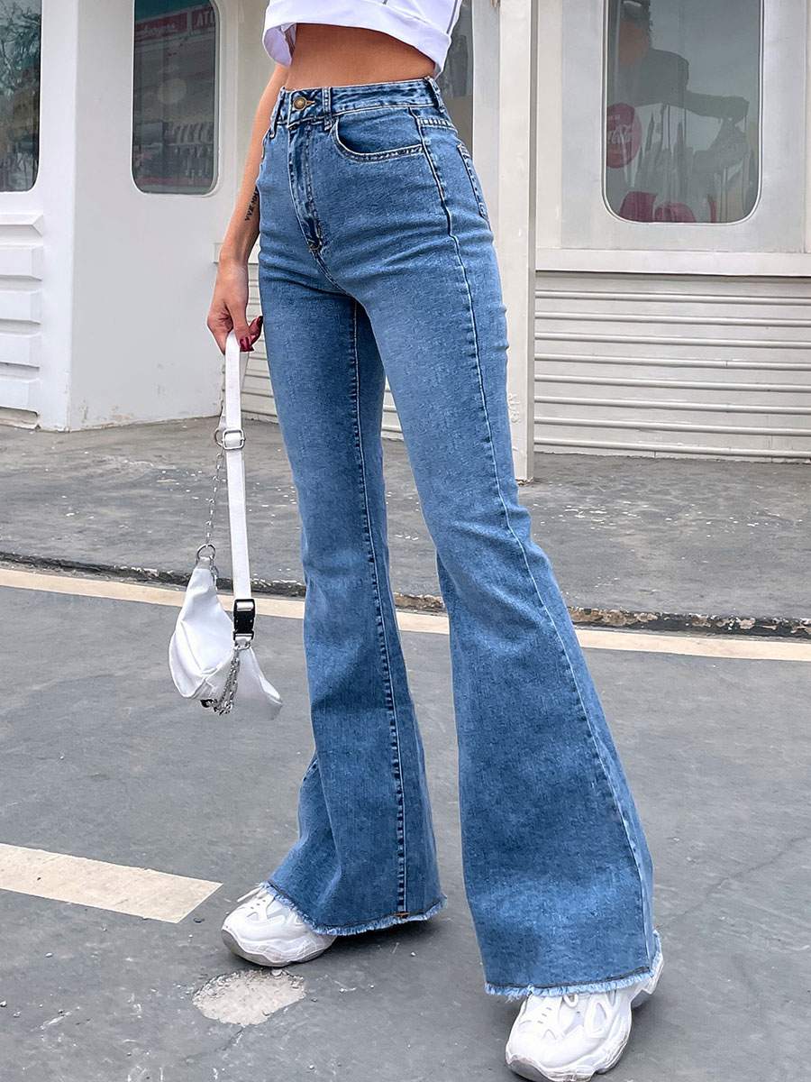 WOMEN JEANS COWBOY HIGH RISE WAIST BLUE DENIM WIDE PANTS