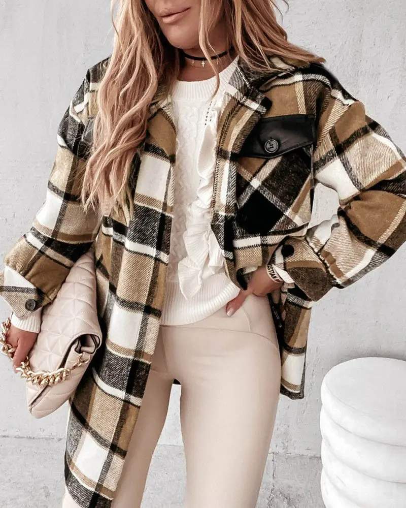 PLAID PRINT FLAP DETAIL BUTTON DOWN SHACKET