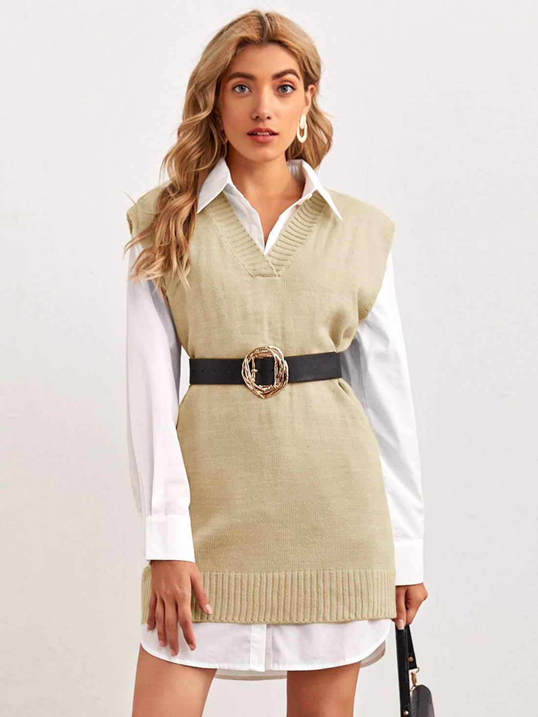 V NECK SWEATER VEST DRESS WITHOUT BLOUSE WITHOUT BELT