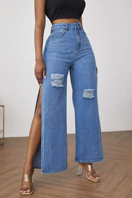 SPLIT HIGH WAIST DENIM JEANS