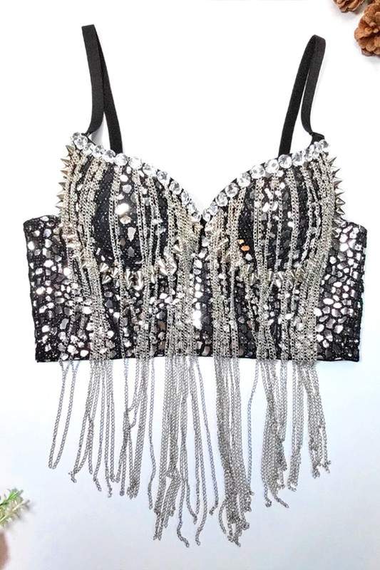 RHINESTONES FRINGES BUSTIER TOP