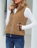 ZIPPER POCKET WARM FURRY VEST COAT FOR WOMEN