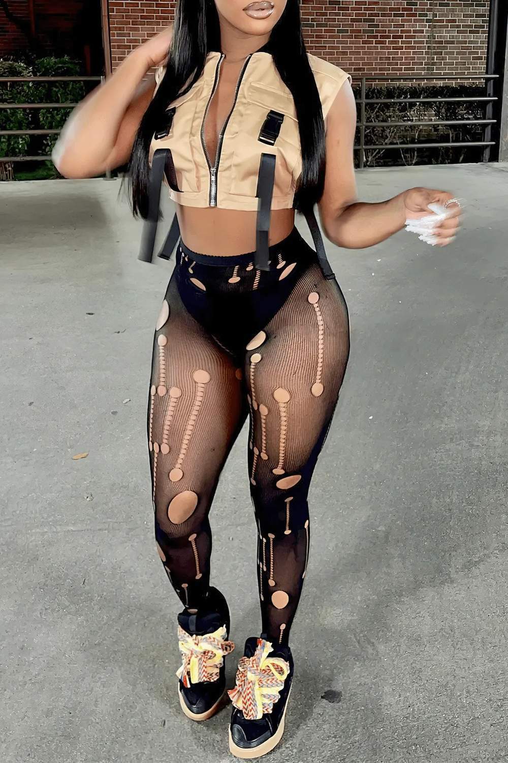 SEXY CROP VEST 2PC SEE THROUGH PANTS SETS