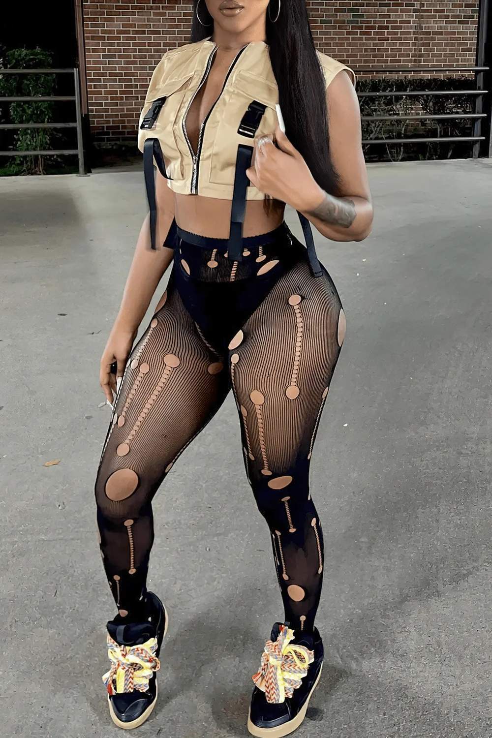 SEXY CROP VEST 2PC SEE THROUGH PANTS SETS