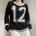 STYLE STREET PERSONALITY CONTRAST COLOR LETTER KNITTED OFF SHOULDER SWEATER SPICE GIRLS LOOSE ALL MATCH PULLOVER SWEATER