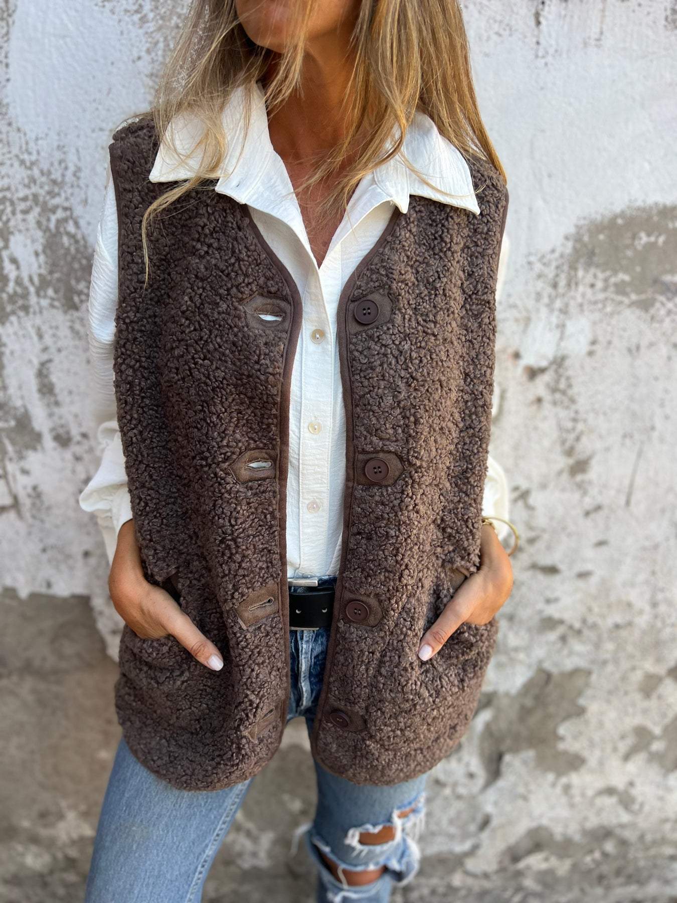 LAMB FLEECE BUTTON VEST JACKET VEST COAT