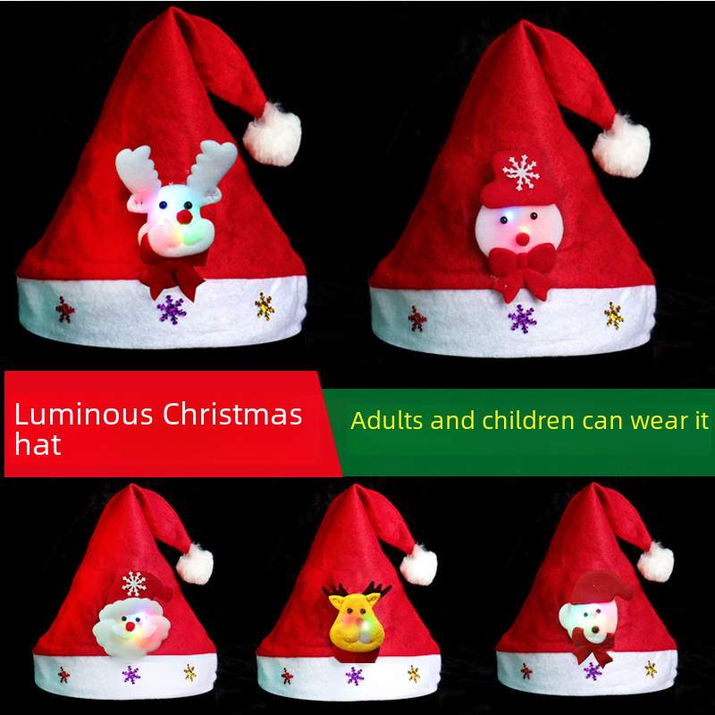 LUMINOUS CHRISTMAS HAT CHRISTMAS GIFT ADULT CHILDREN LED FLASH SANTA CLAUS DECORATIONS FACTORY WHOLESALE