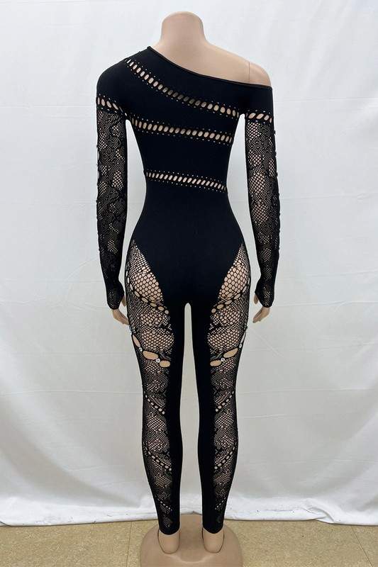 MESH KEYHOLES BODYCON JUMPSUITS