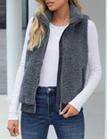 ZIPPER POCKET WARM FURRY VEST COAT FOR WOMEN