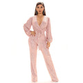 JUMPSUITS SEQUINS DEEP V NECK LONG SLEEVE PANTS PANTS