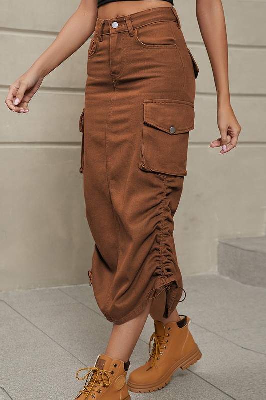 DENIM CARGO MIDI SKIRT